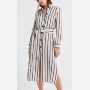 Zara Brown and Cream Buttoned Tie Front Shirt Dress
